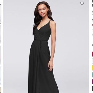 Double strap long georgette bridesmaids wrap dress